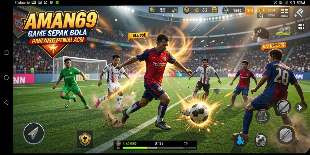 Gameplay seru AMAN69 di lapangan sepak bola.