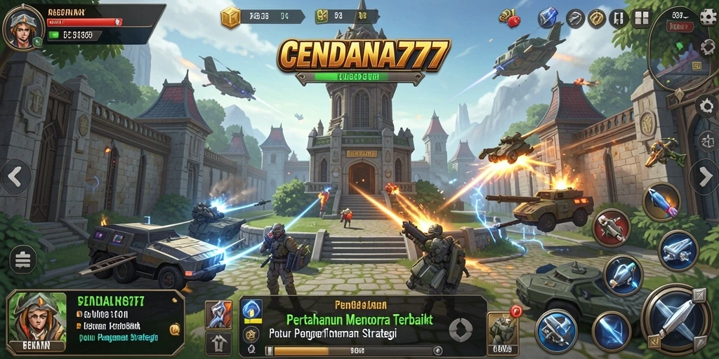 Tangkapan layar gameplay menara pertahanan yang penuh aksi.