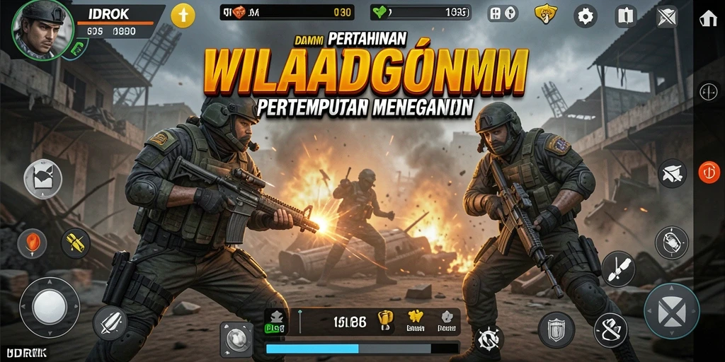 Screenshot menunjukkan aksi pertempuran intens di IDROK dengan menara yang siap menghadapi musuh.
