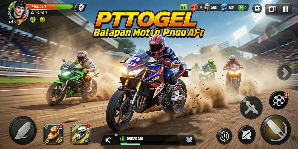 Gameplay balapan motor PTTOGEL yang mengasyikkan dan penuh aksi.