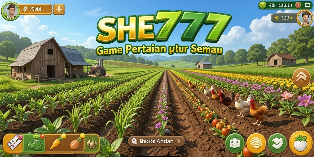 Tampilan gameplay bertani yang seru dalam SHE777.
