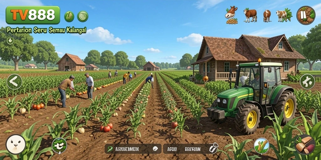 Tampilan gameplay pertanian yang mengasyikkan dan penuh warna di TV888.